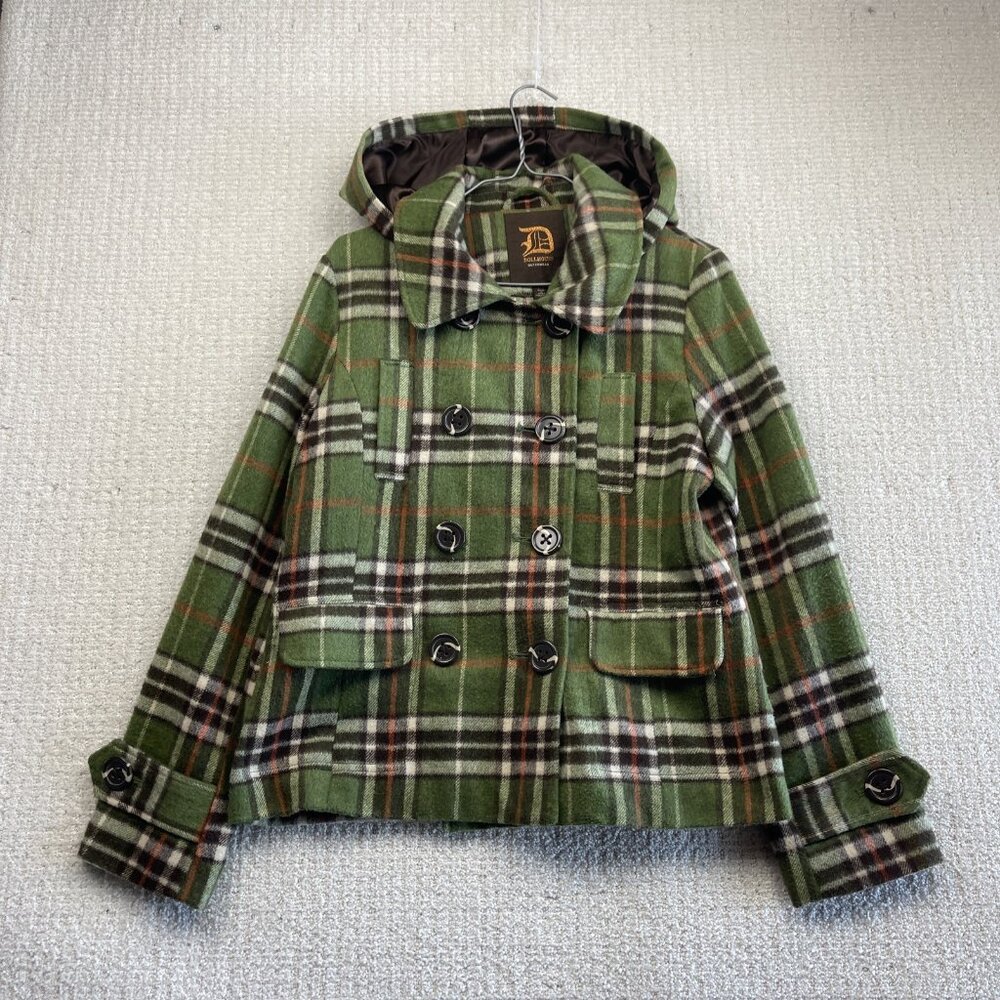 Y2K Dollhouse Double Breasted Plaid Tartan Jacket Wool Blend Wom Sz L Green